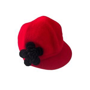 Woolrich Women's Red newsboy hat cap floral applique Vintage 100% wool OS